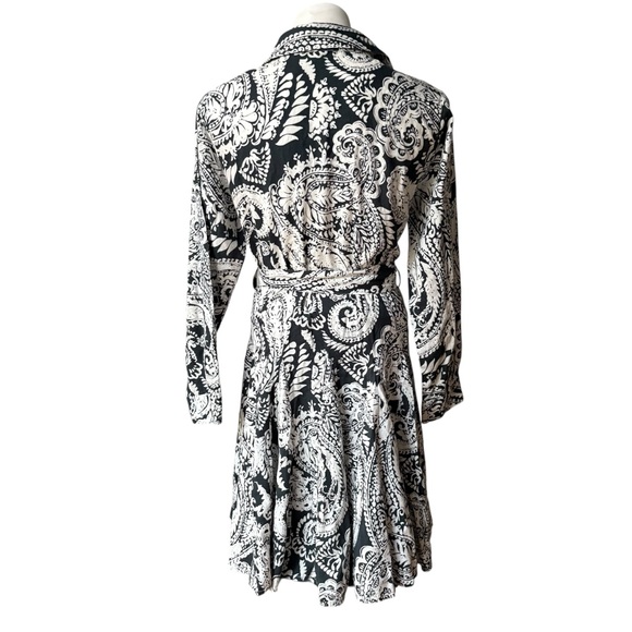 Uncle Frank Button Down Tie Waist Swing Shirtdress, Navy/White Paisley Print, Sm - Picture 2 of 15